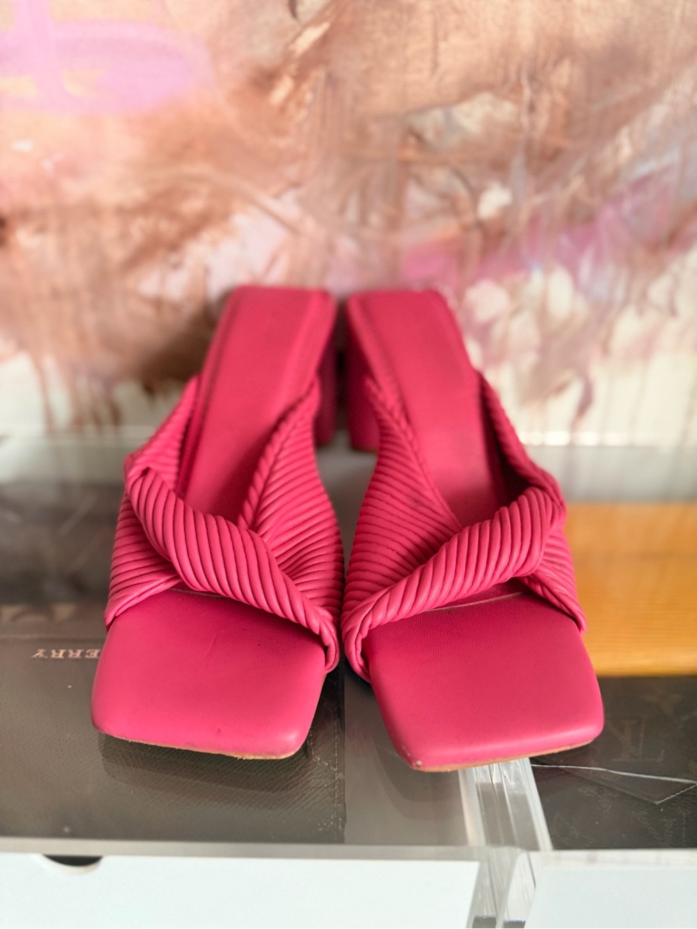 Oak & Fort Hot Pink Women's Twisted Strap Block Heel Sandals